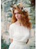 Elbow Sleeve Beaded Ivory Lace Chiffon Wedding Dress